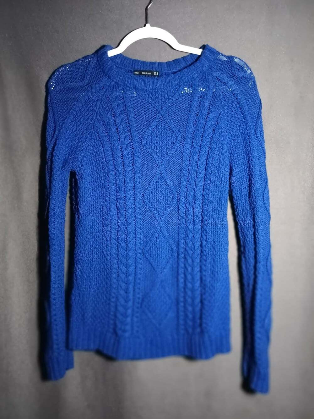 ZARA Knit Blue Cable Knit Fisherman Sweater Women's Small Long Sleeve